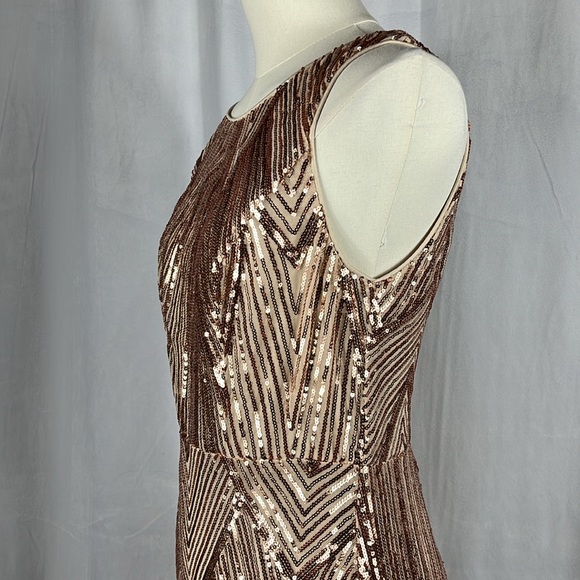 Luxedo Champagne/Rose Gold Dazzling Brilliance Sequin Maxi Dress. - Picture 7 of 11